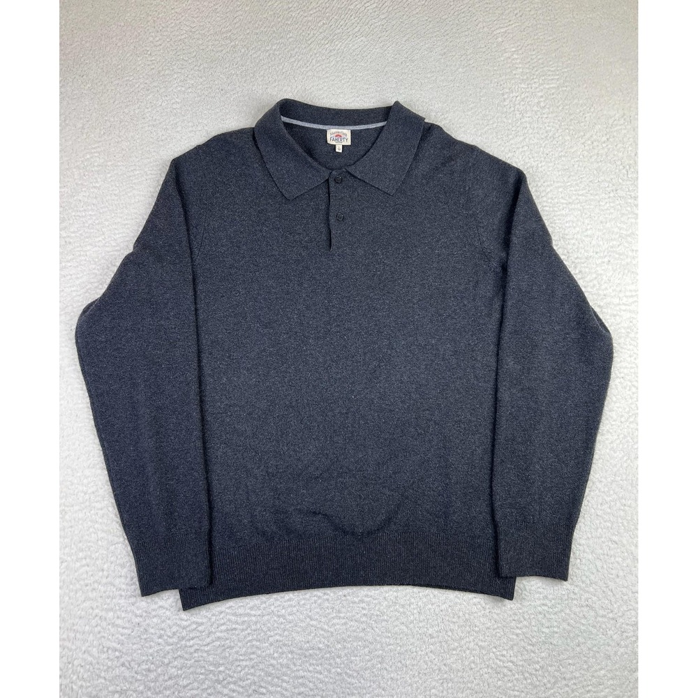 Faherty Sweater Mens Large Gray Cotton Blend Stretch Polo Collar Knit Pullover